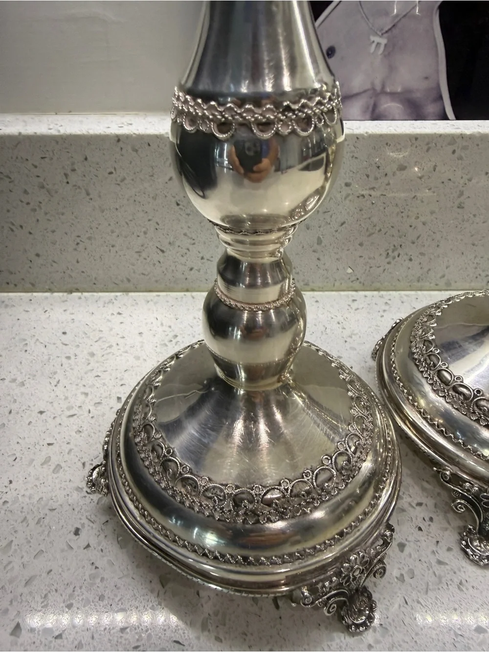 Tall Sterling Silver Decorative shabbbat Candlesticks filigree